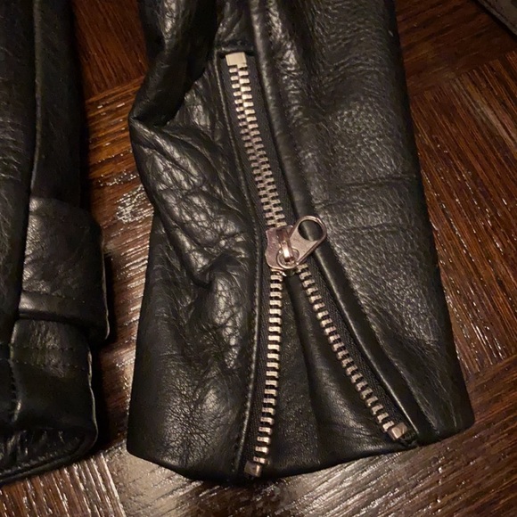 Shearling leather fur coat jacket white / cream and black - Picture 14 of 16